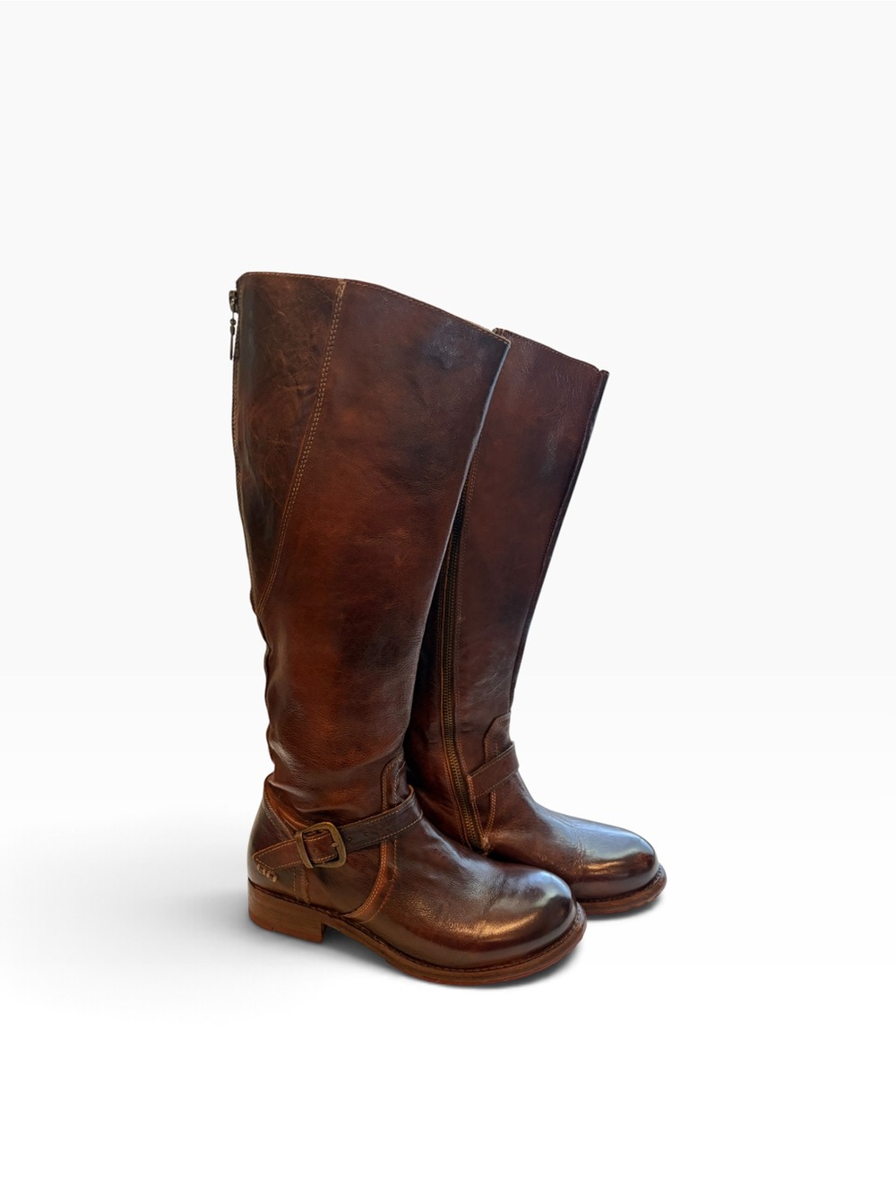 Bed Stu cobbler Tall Brown Leather Riding Boots Glaye 9.5 side zip